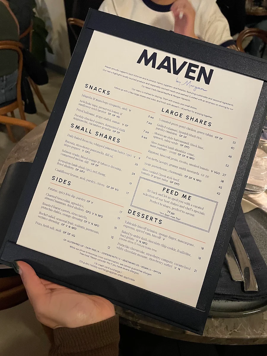 Menu, Maven by Morgan