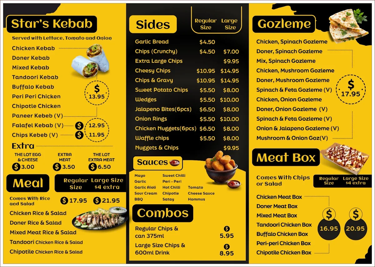 Menu, Star Kebab and Desserts