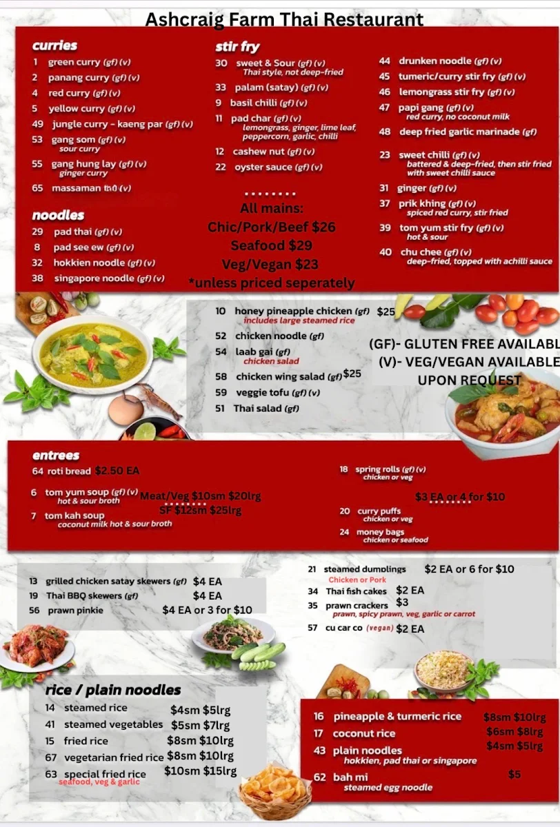 Menu, Ashcraig Farm Thai Restaurant