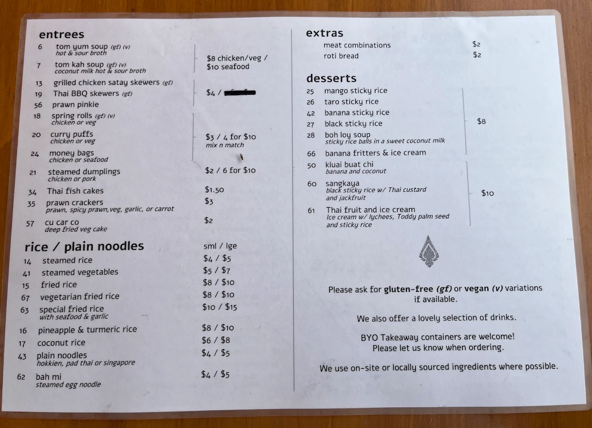 Menu, Ashcraig Farm Thai Restaurant