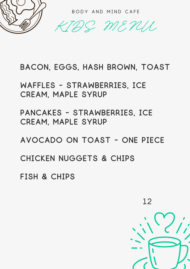 Menu, Body and Mind Cafe