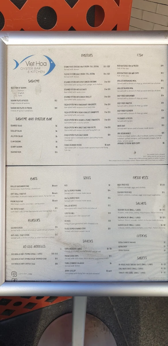 Menu, Viet Hoa Oyster Bar & Kitchen