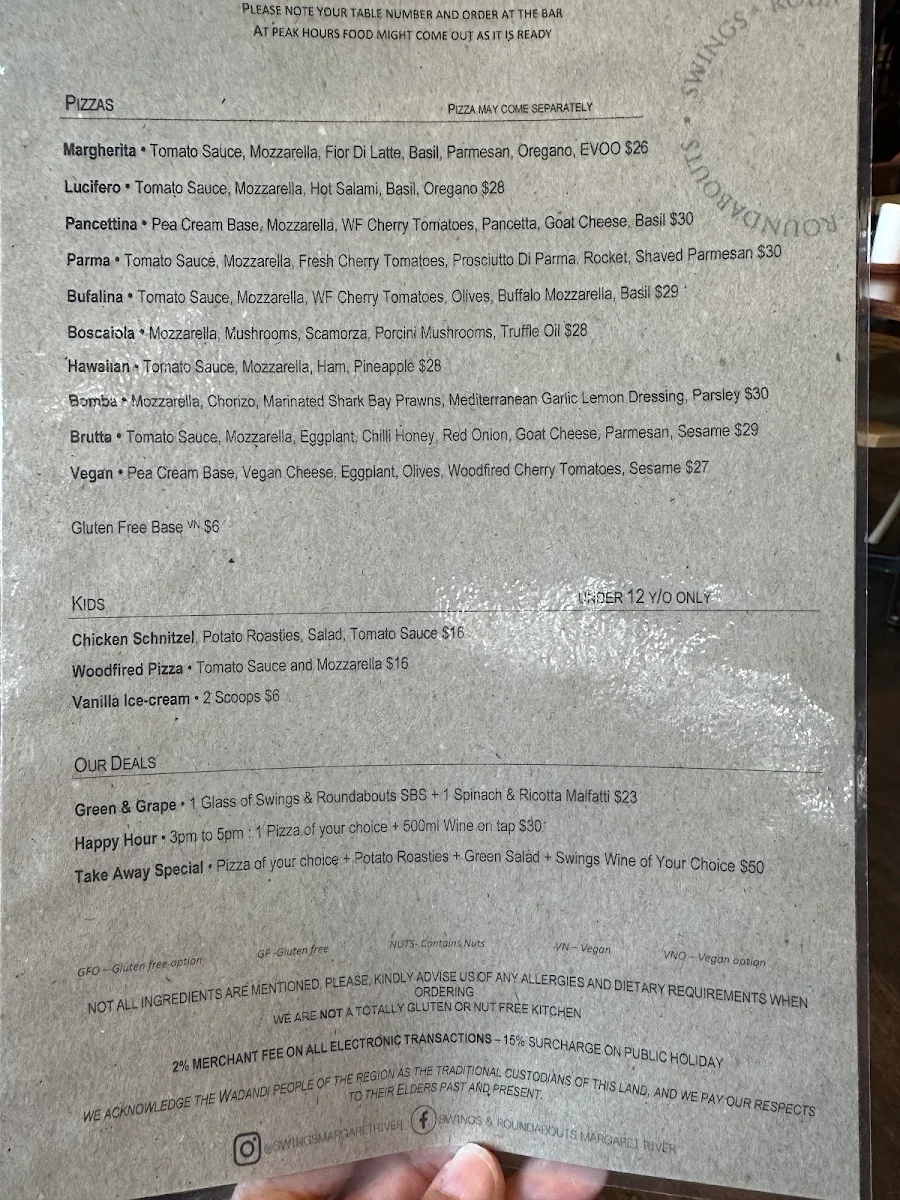 Menu, Swings & Roundabouts Margaret River