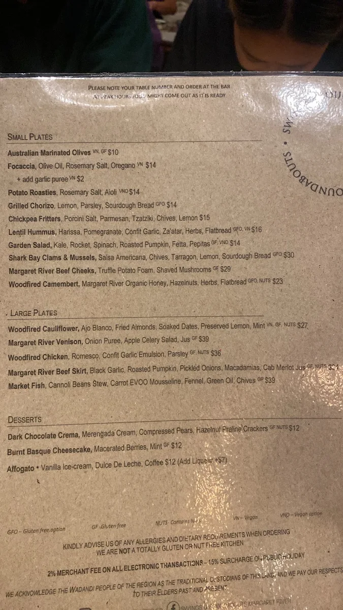 Menu, Swings & Roundabouts Margaret River