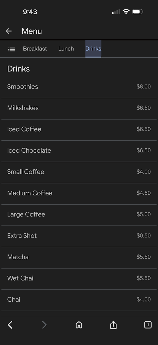 Menu, Four Point Grind