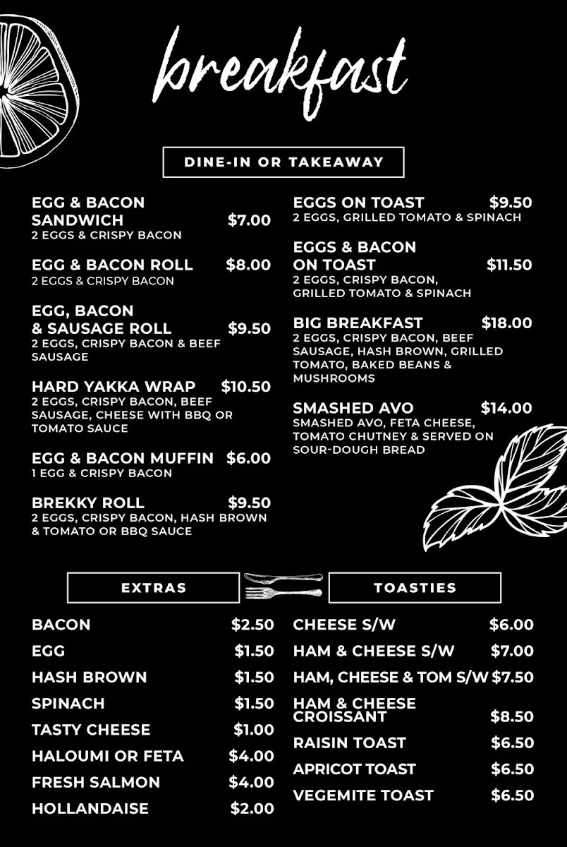 Menu, Abbotts Cafe Delight