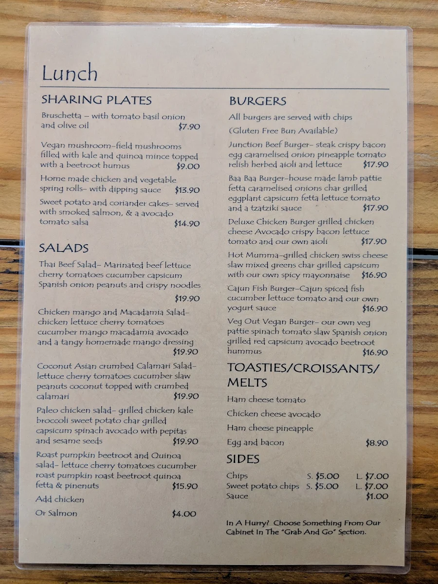 Menu, Junction cafe