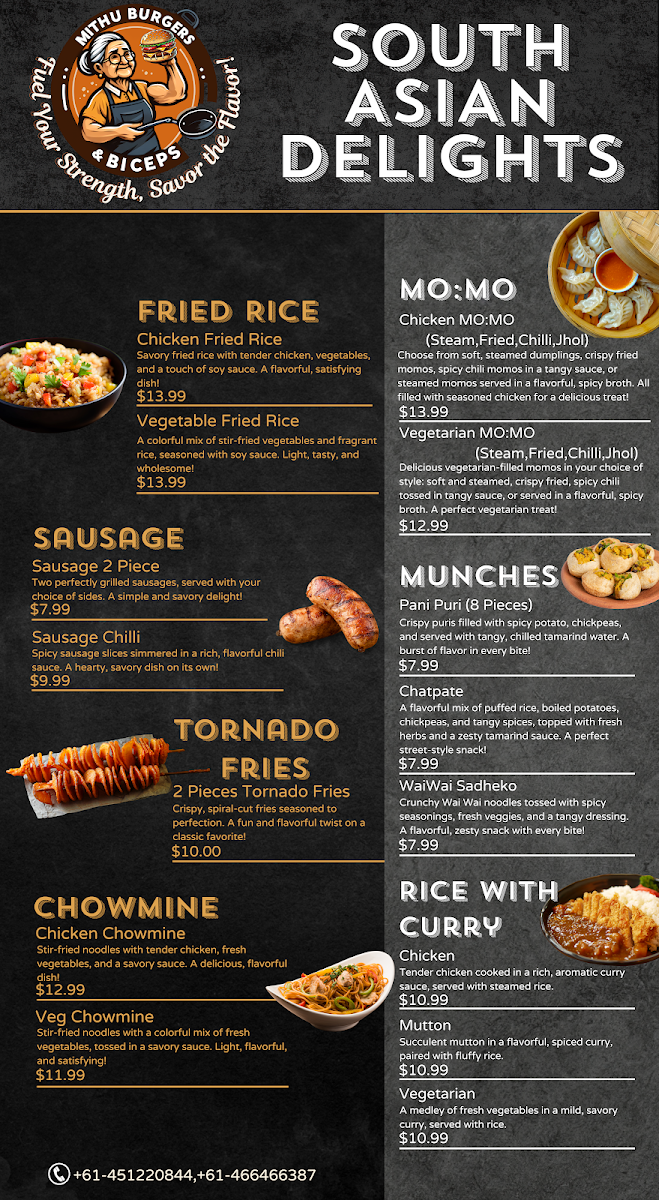 Menu, Mithu Burgers & Biceps