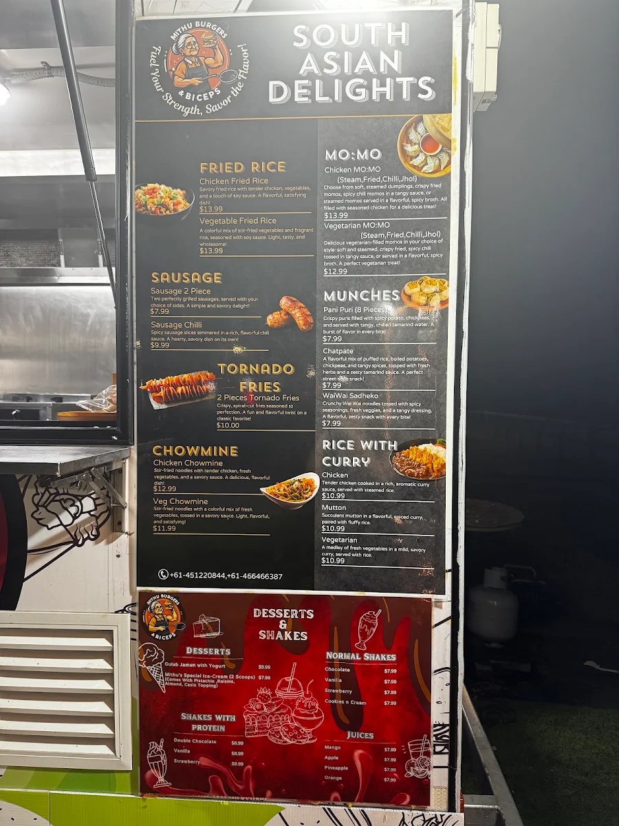 Menu, Mithu Burgers & Biceps
