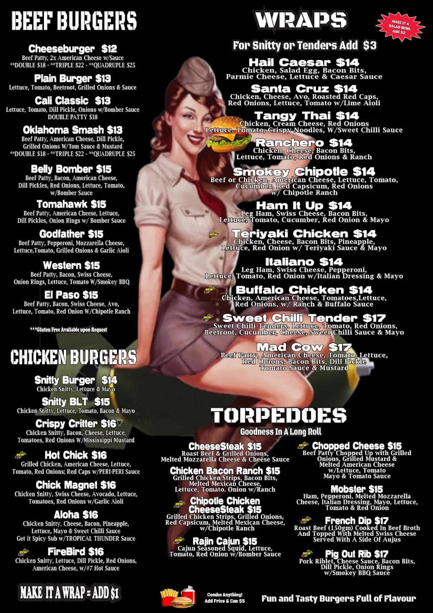 Menu, Belly Bombers