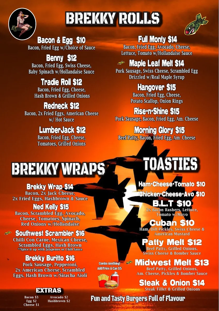 Menu, Belly Bombers