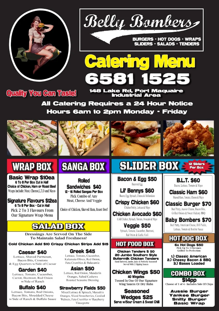 Menu, Belly Bombers
