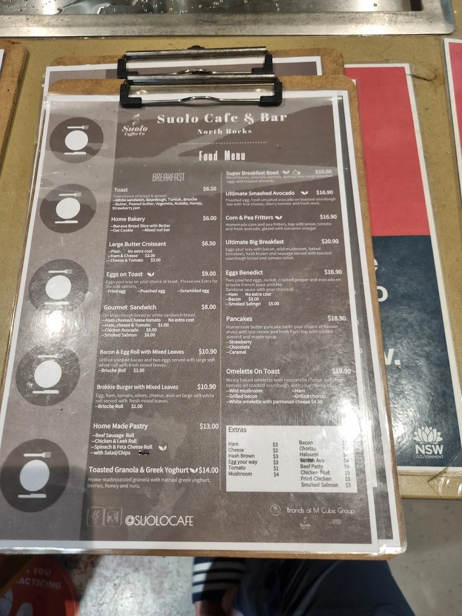 Menu, Suolo Cafe North Rocks