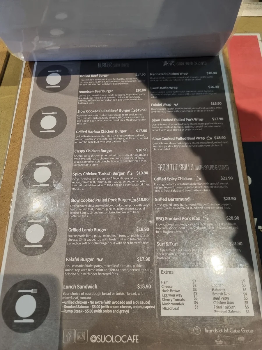Menu, Suolo Cafe North Rocks
