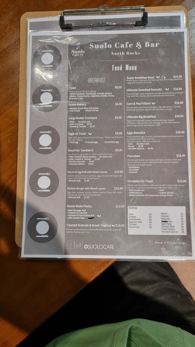 Menu, Suolo Cafe North Rocks