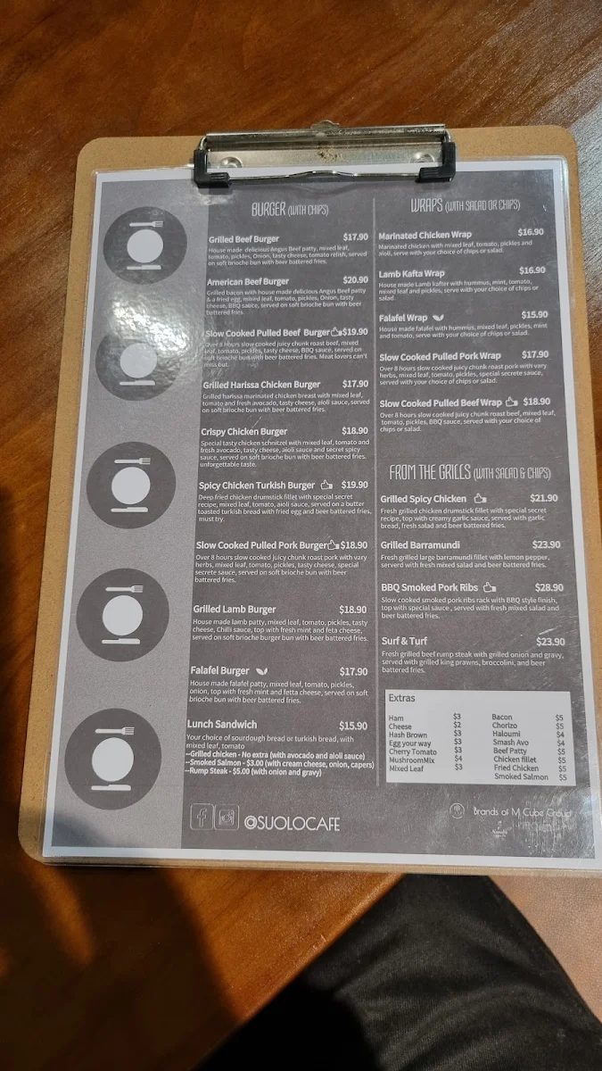 Menu, Suolo Cafe North Rocks