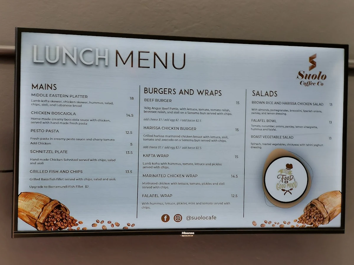 Menu, Suolo Cafe North Rocks