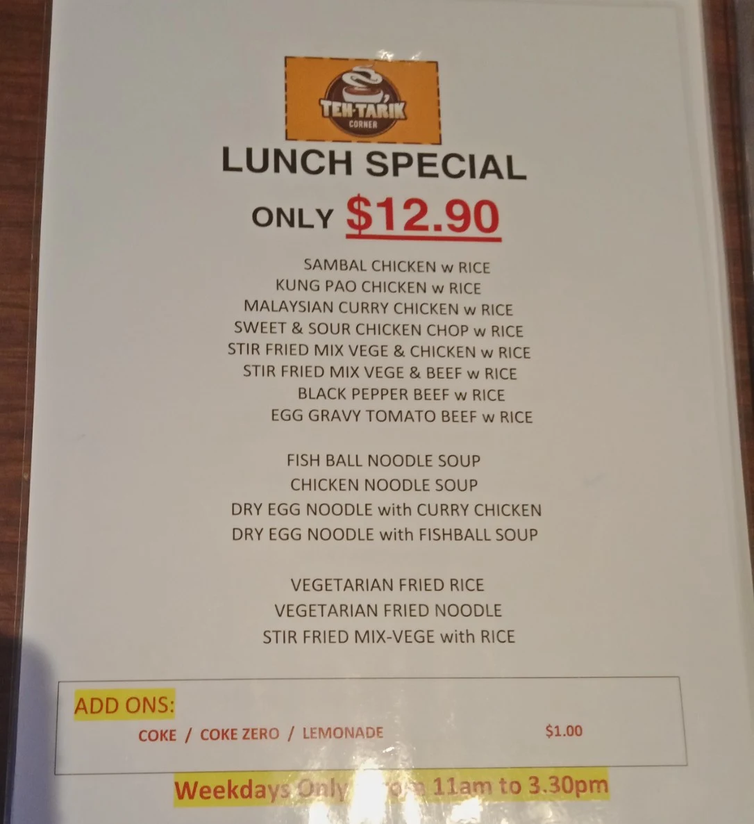 Menu, Teh Tarik Corner