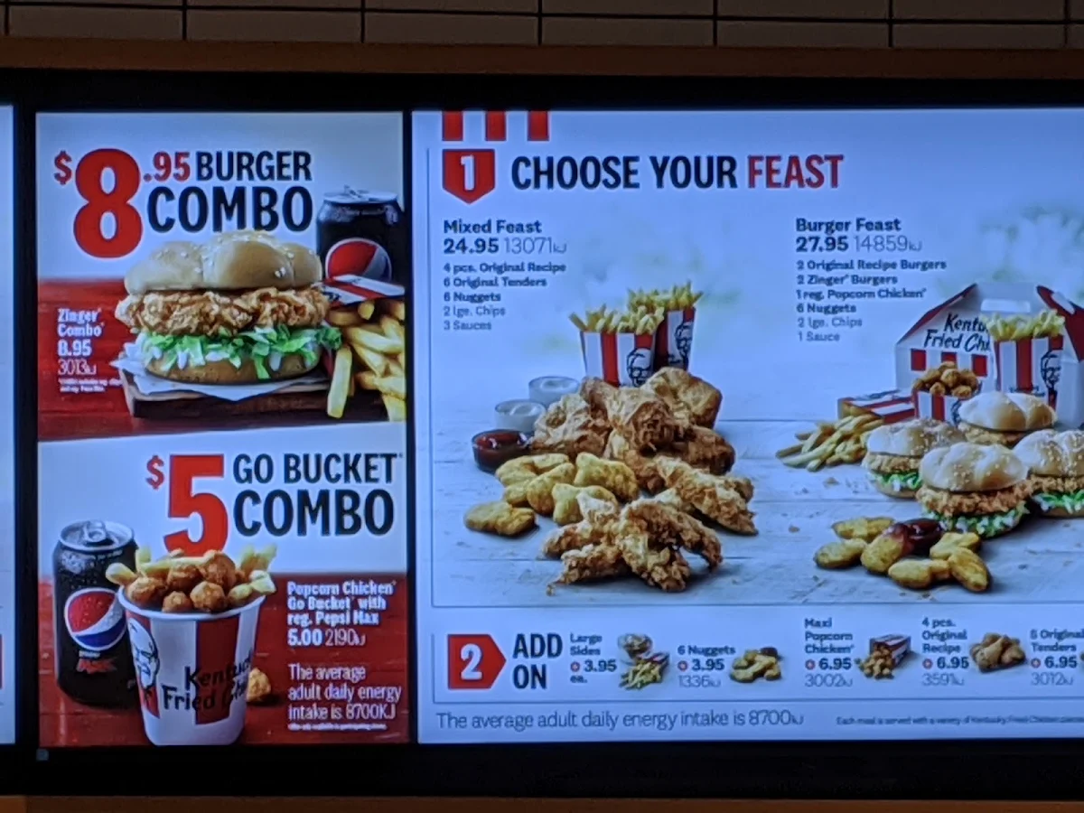 Menu, KFC Macquarie Centre
