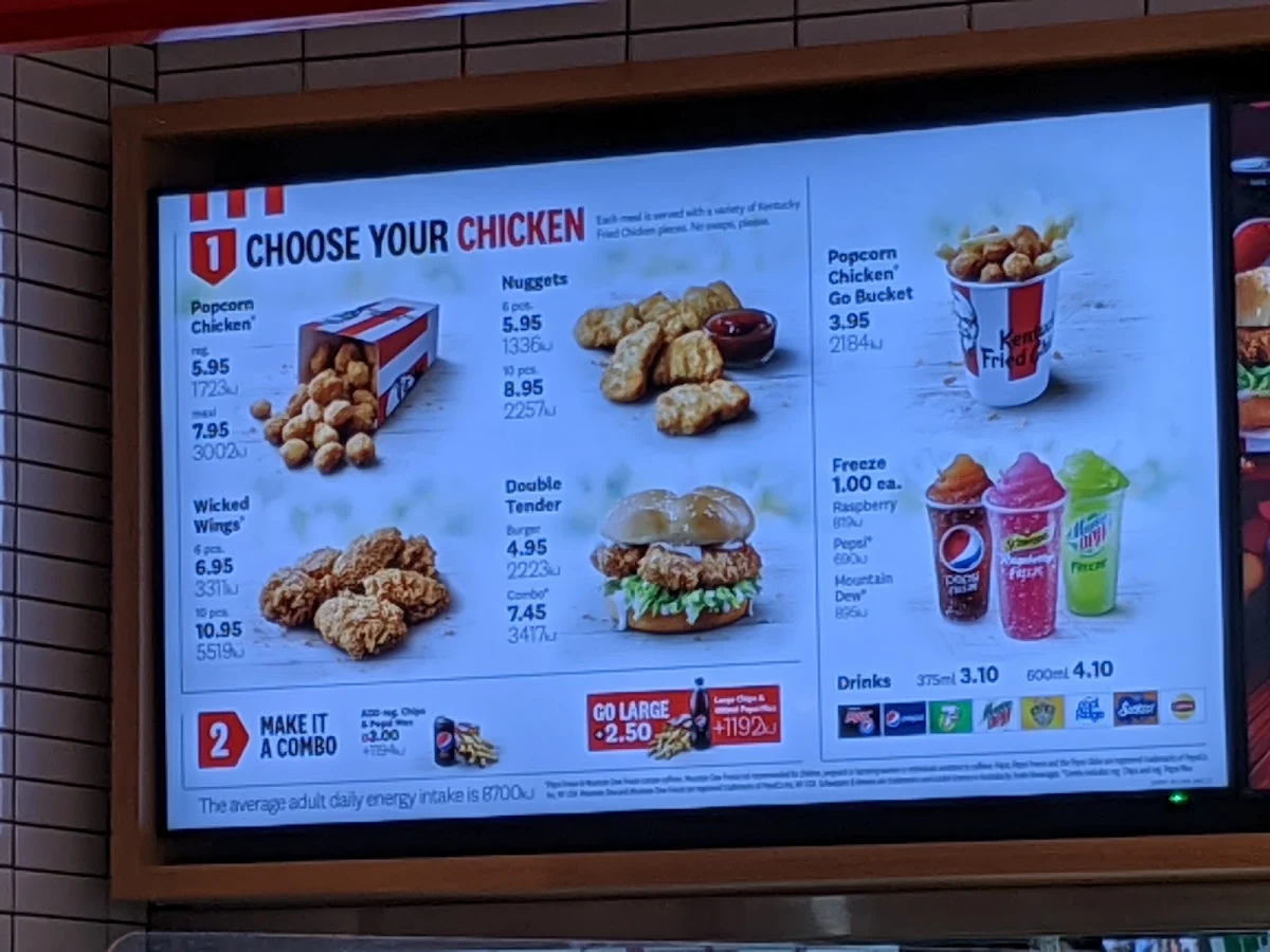 Menu, KFC Macquarie Centre