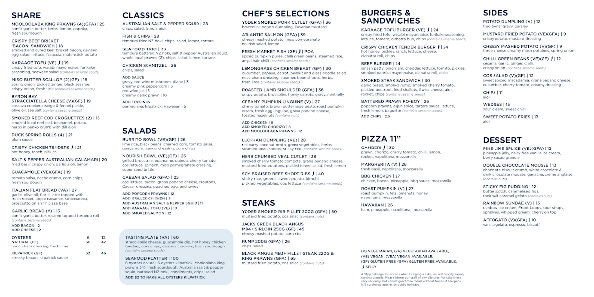 Menu, Ivory Waterside