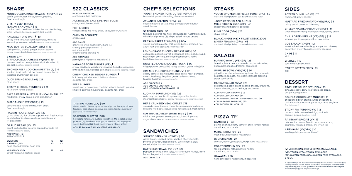 Menu, Ivory Waterside