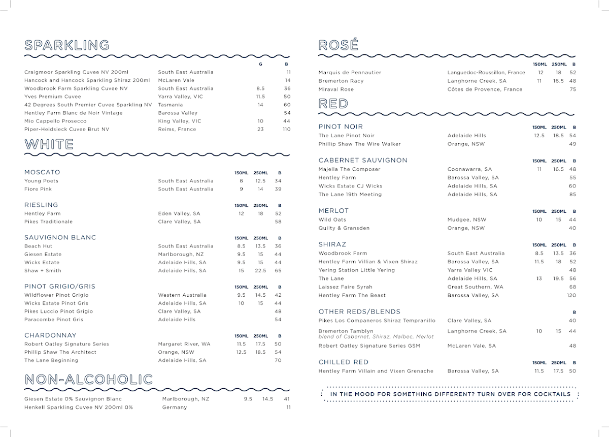 Menu, Ivory Waterside