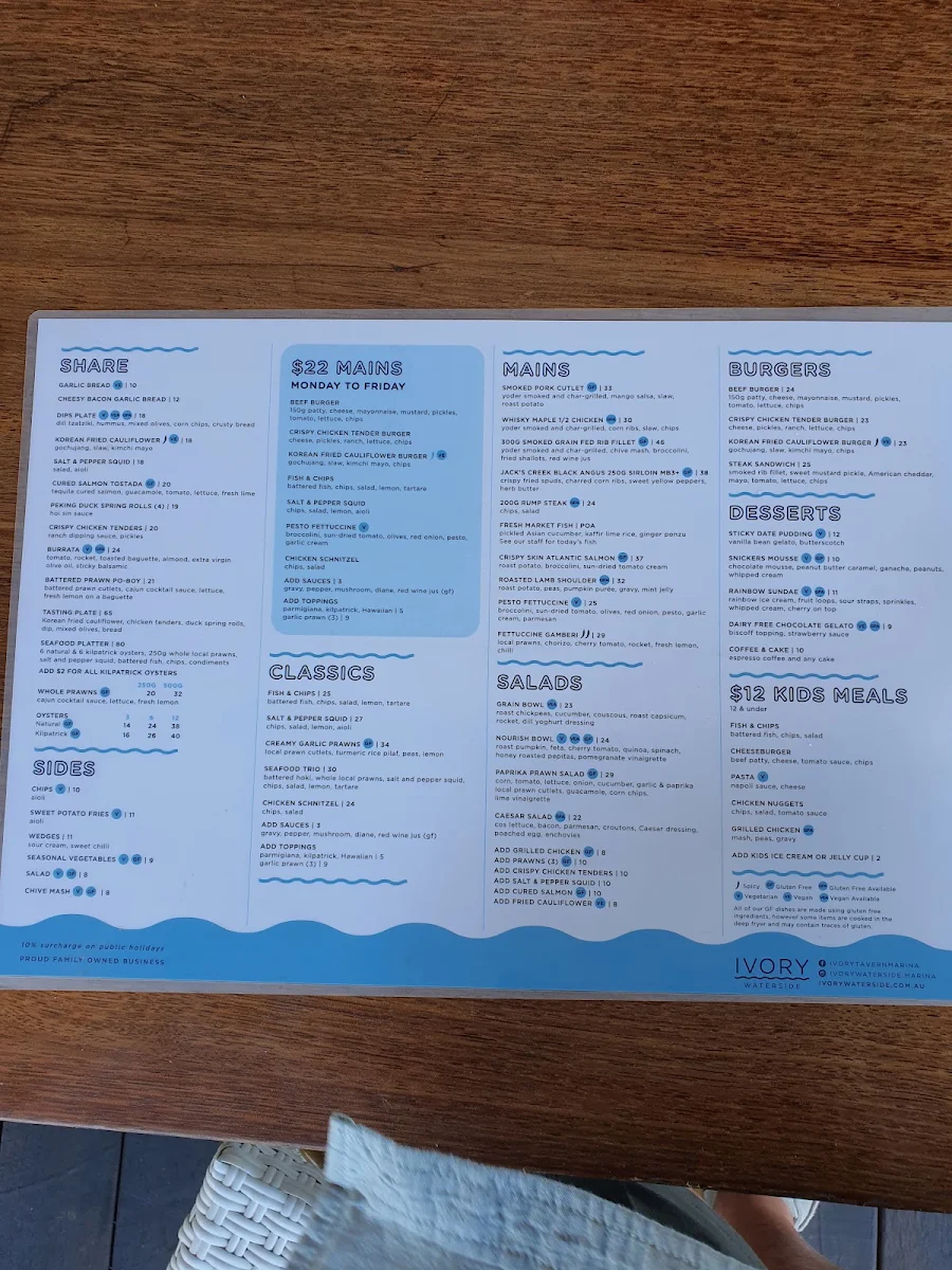 Menu, Ivory Waterside