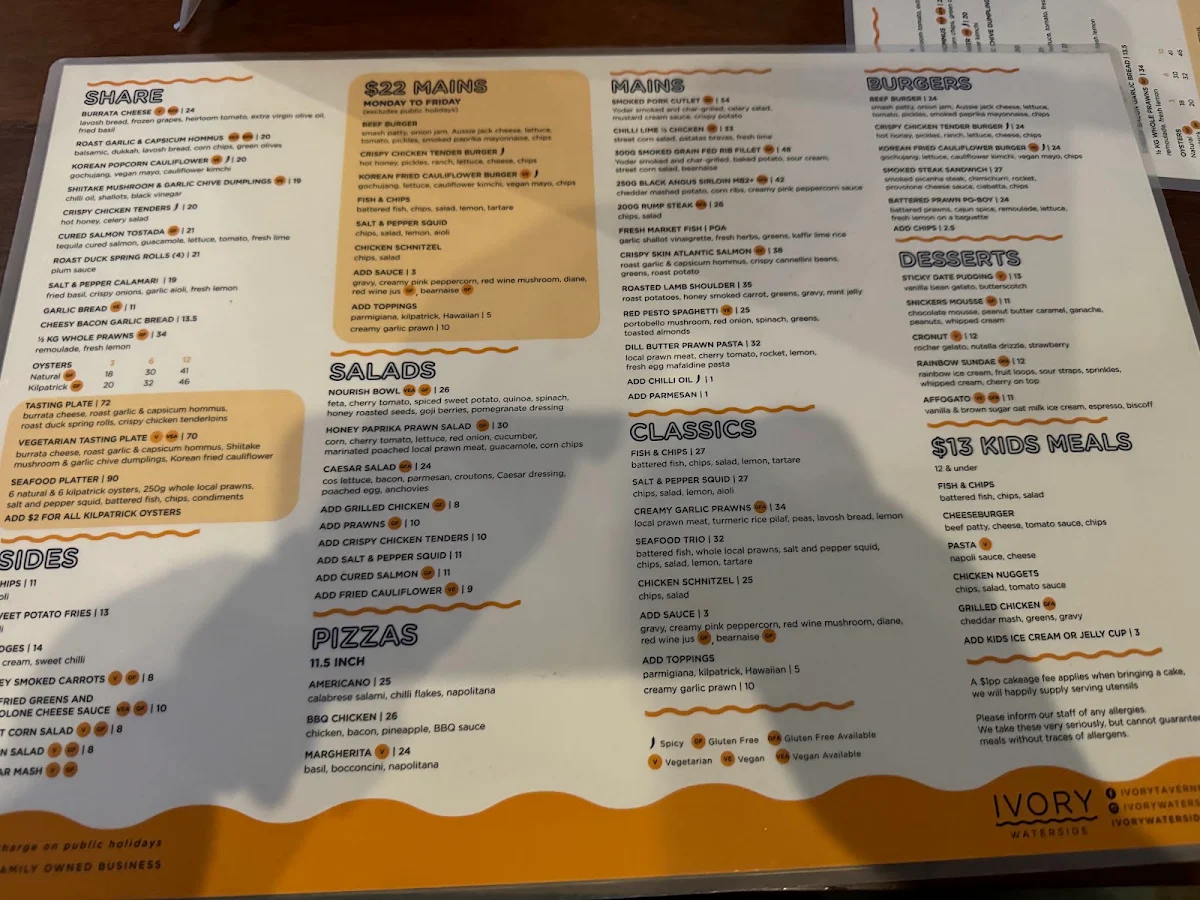 Menu, Ivory Waterside
