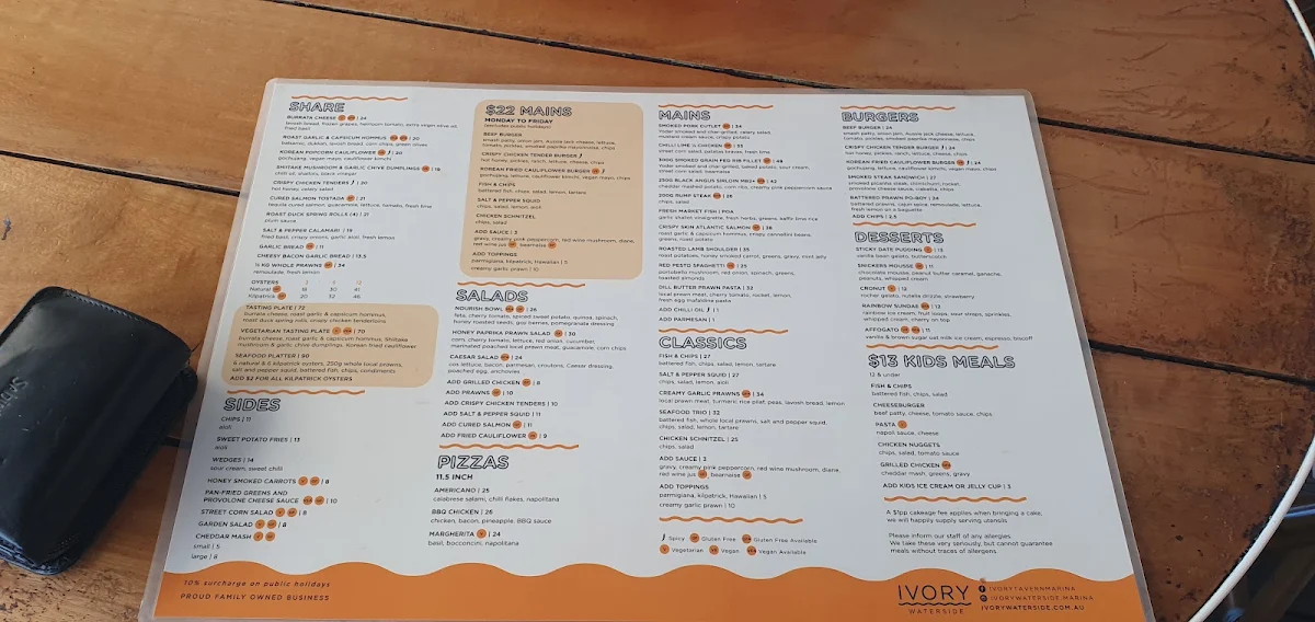 Menu, Ivory Waterside