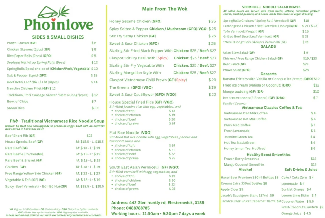 Menu, Pho in love