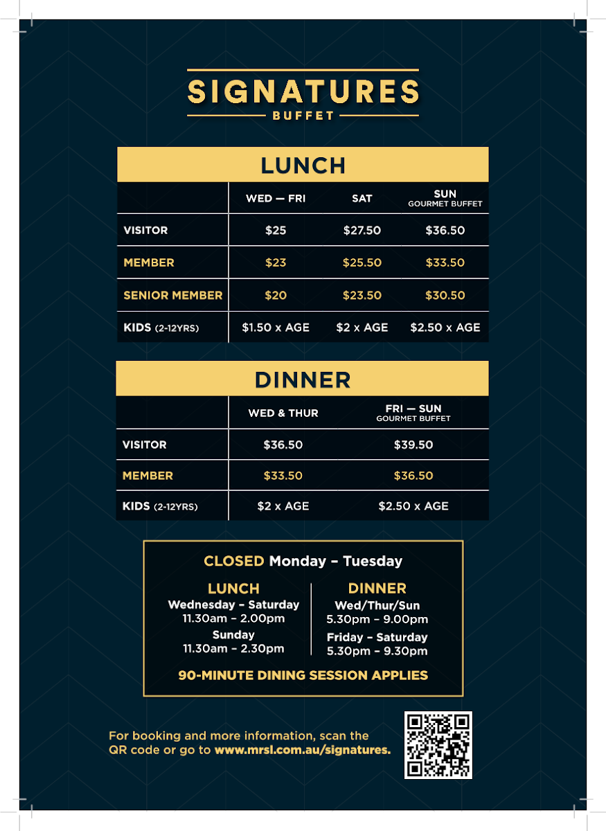 Menu, Signatures Buffet