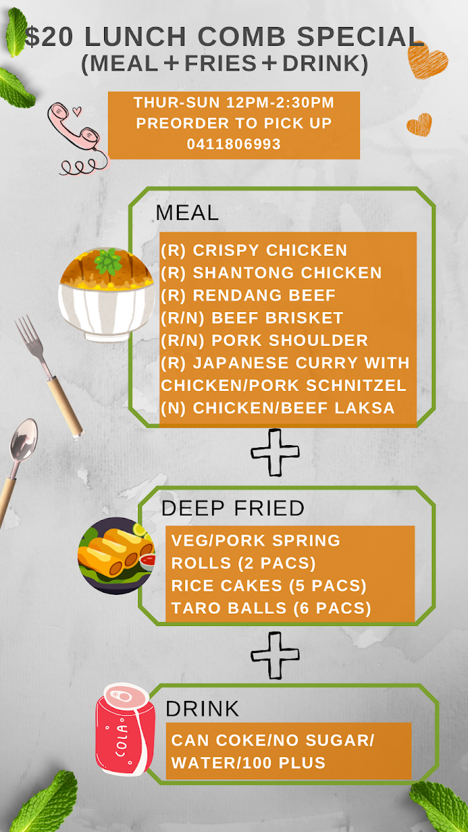 Menu, Amy's Street Food