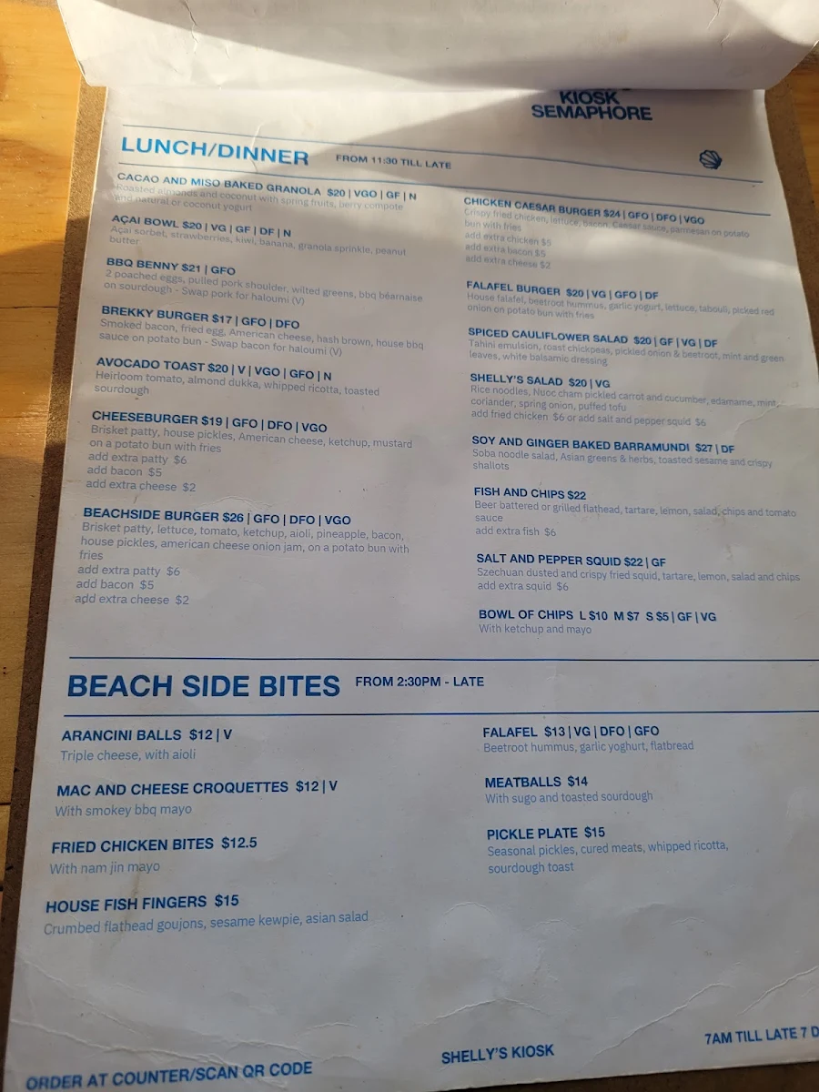 Menu, Shelly's Semaphore