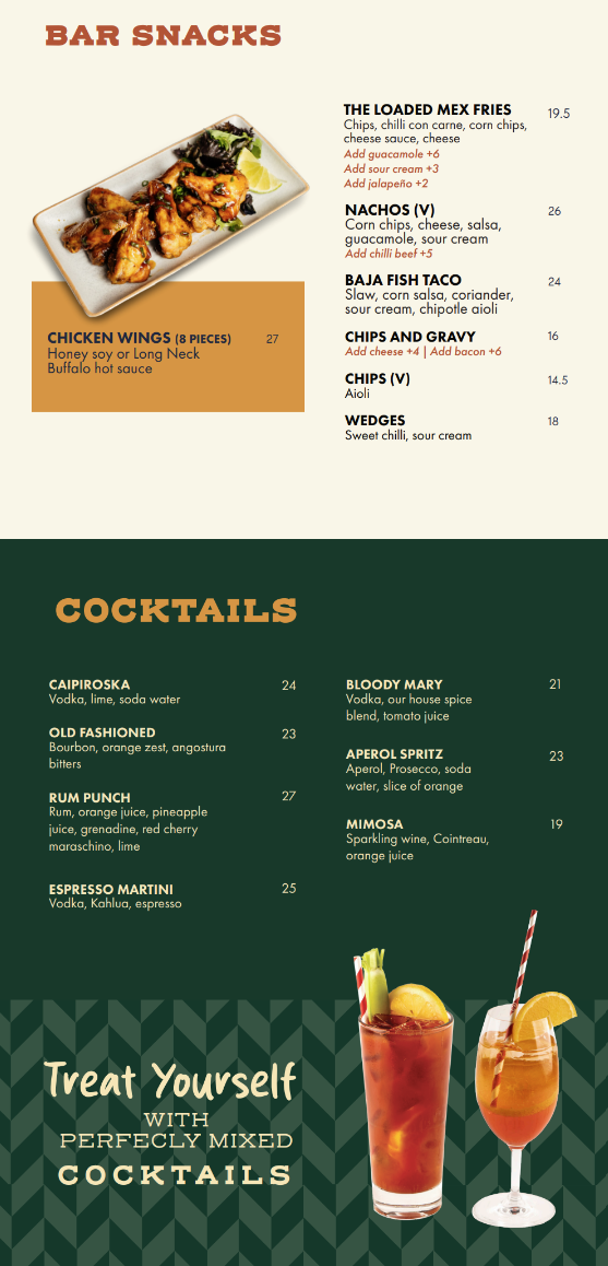 Menu, Common Bar + Kitchen