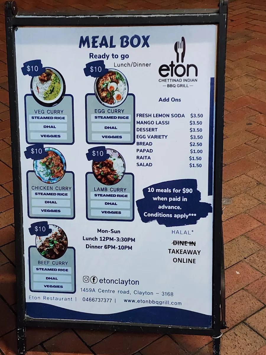 Menu, Eton Restaurant