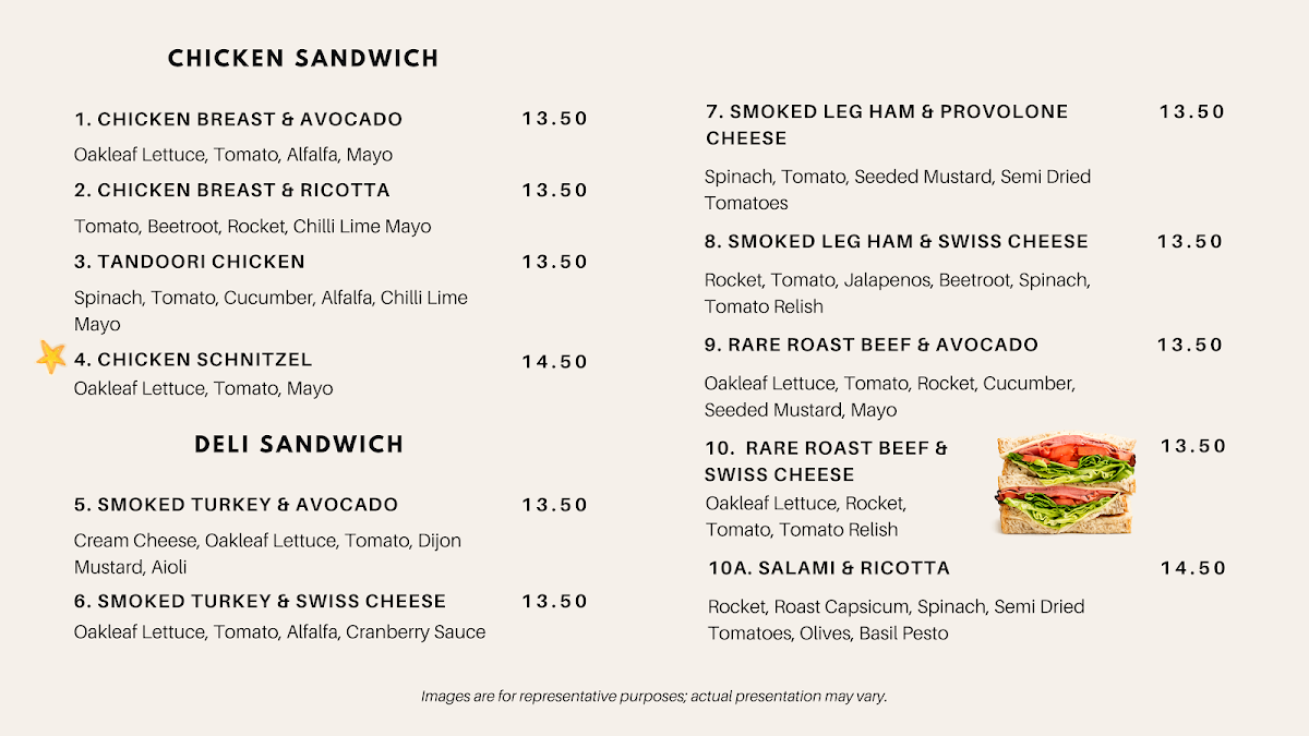 Menu, Hungry Hunter Sandwiches