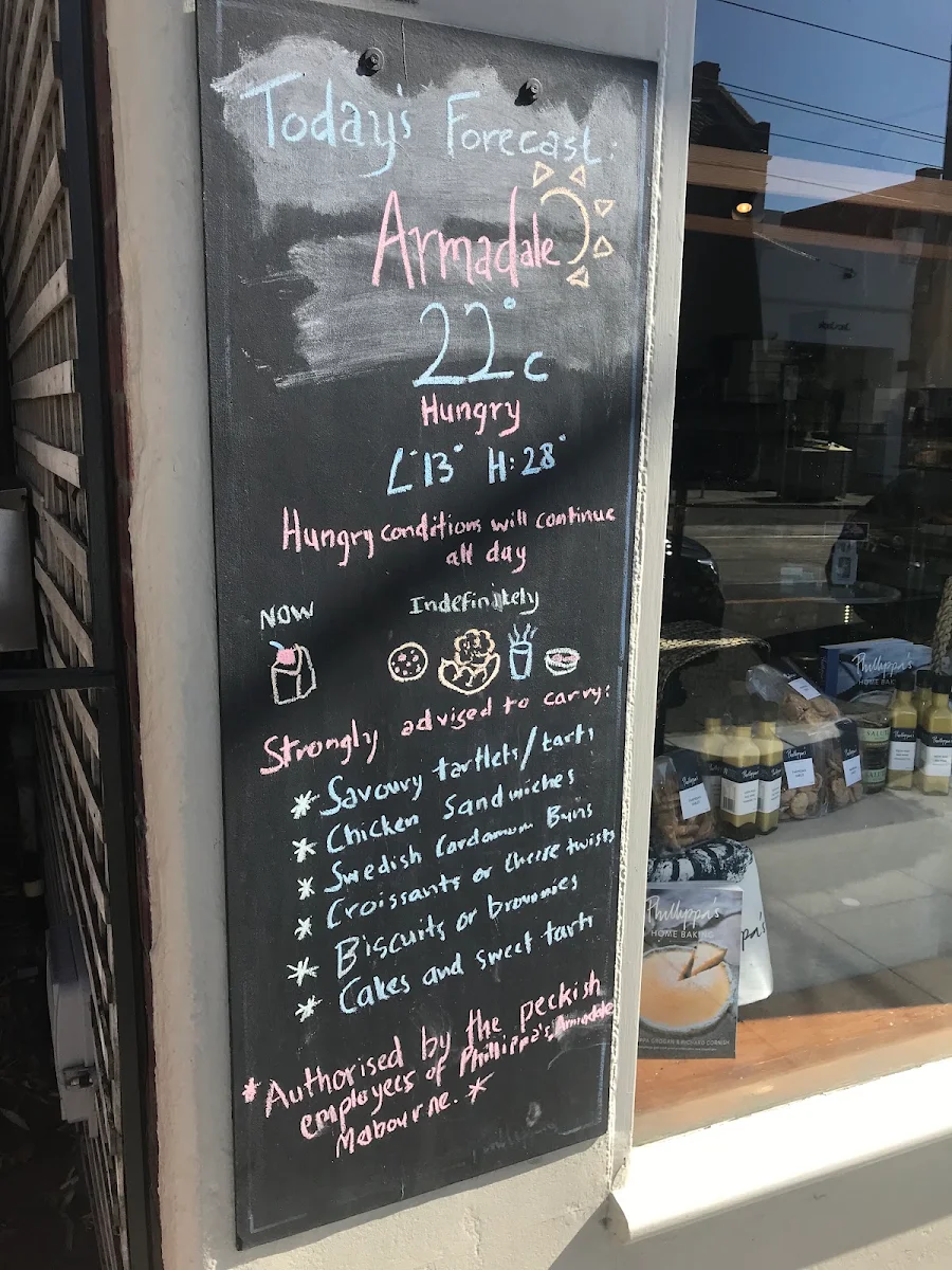 Menu, Phillippa's Bakery