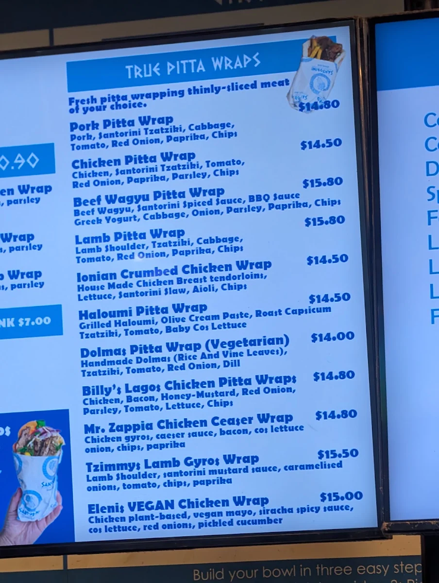Menu, Santorini Gyros Bar