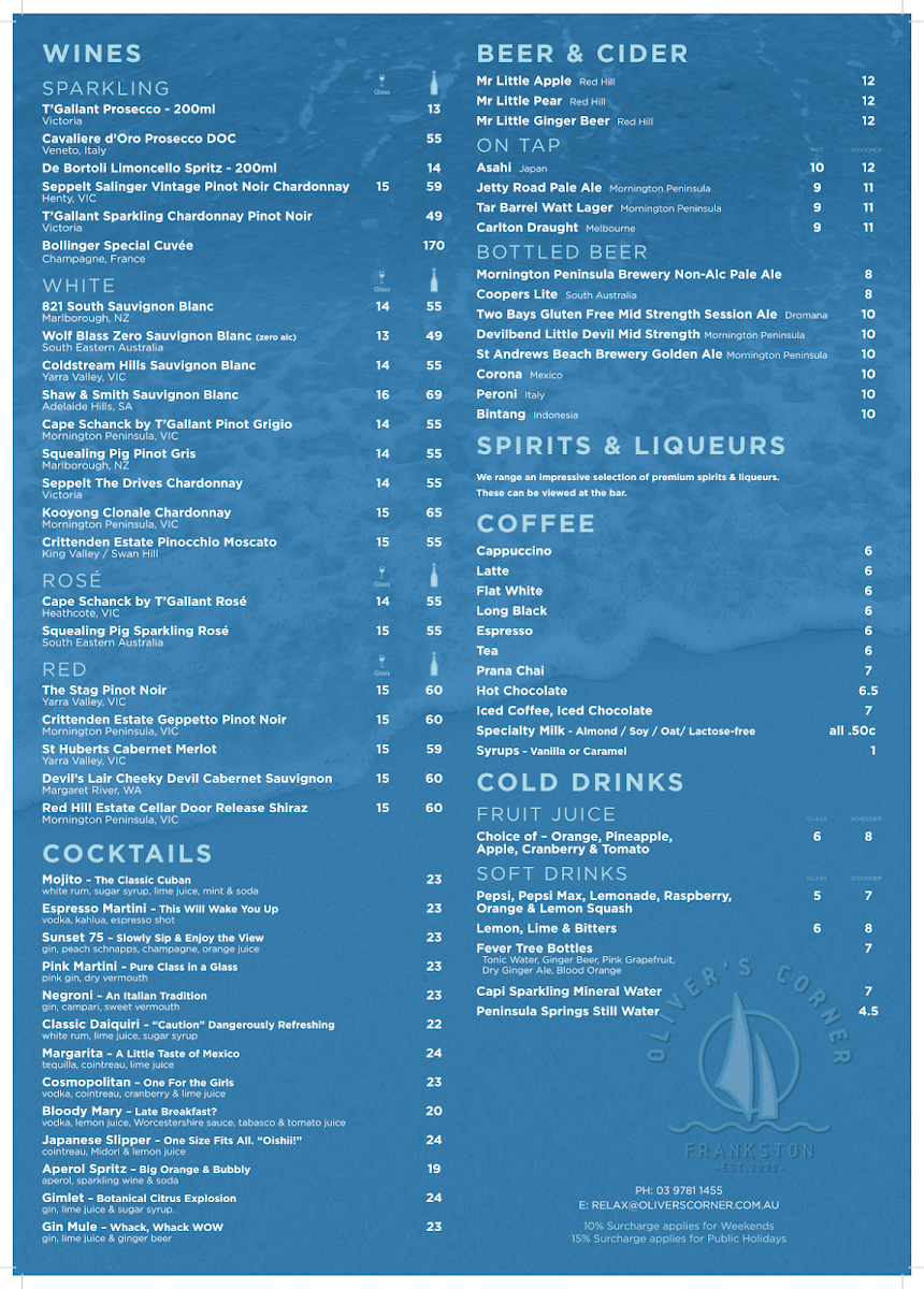 Menu, Oliver's Corner