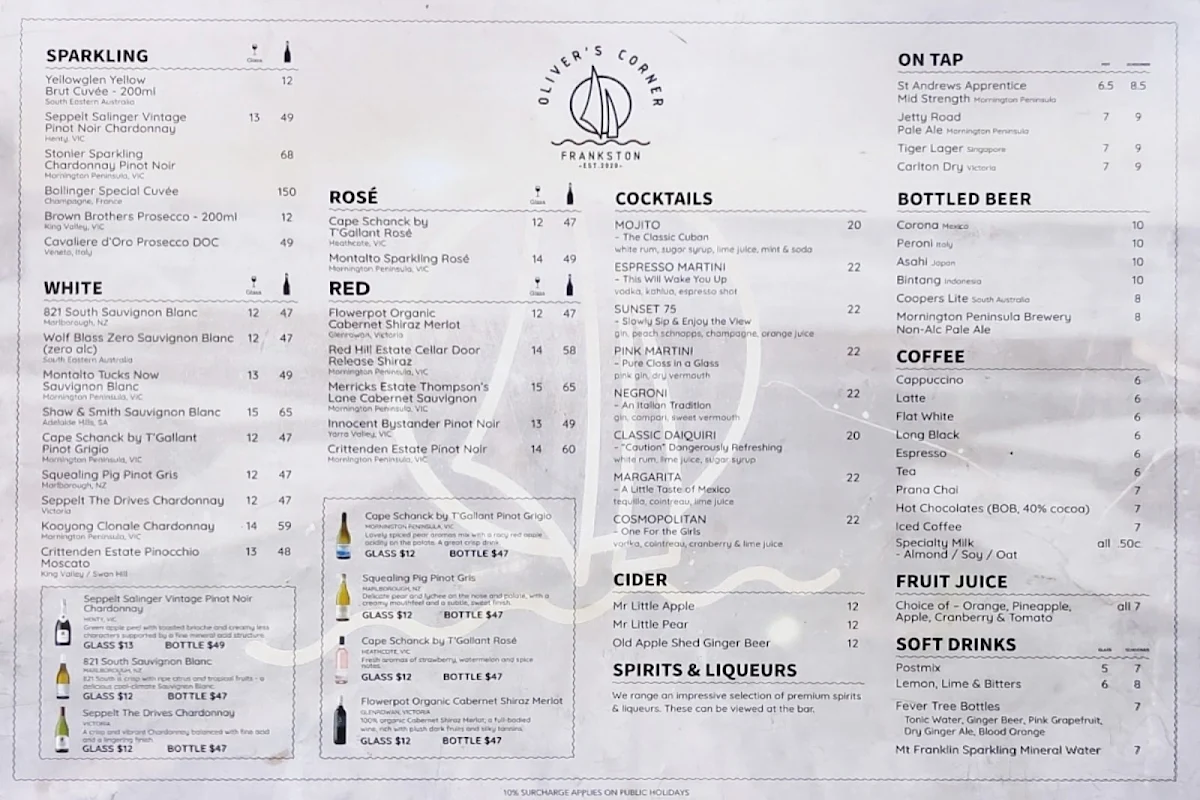 Menu, Oliver's Corner