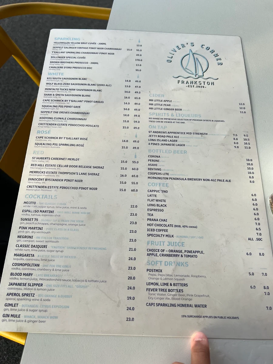 Menu, Oliver's Corner