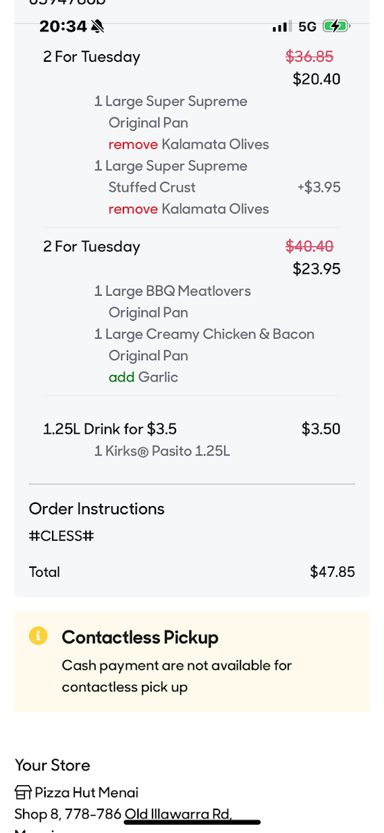 Menu, Pizza Hut Menai