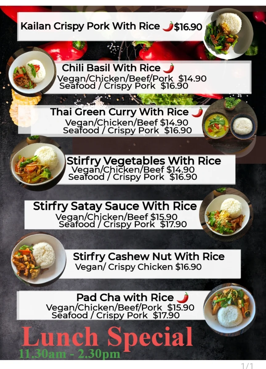 Menu, Sa-Lung Thai Cafe