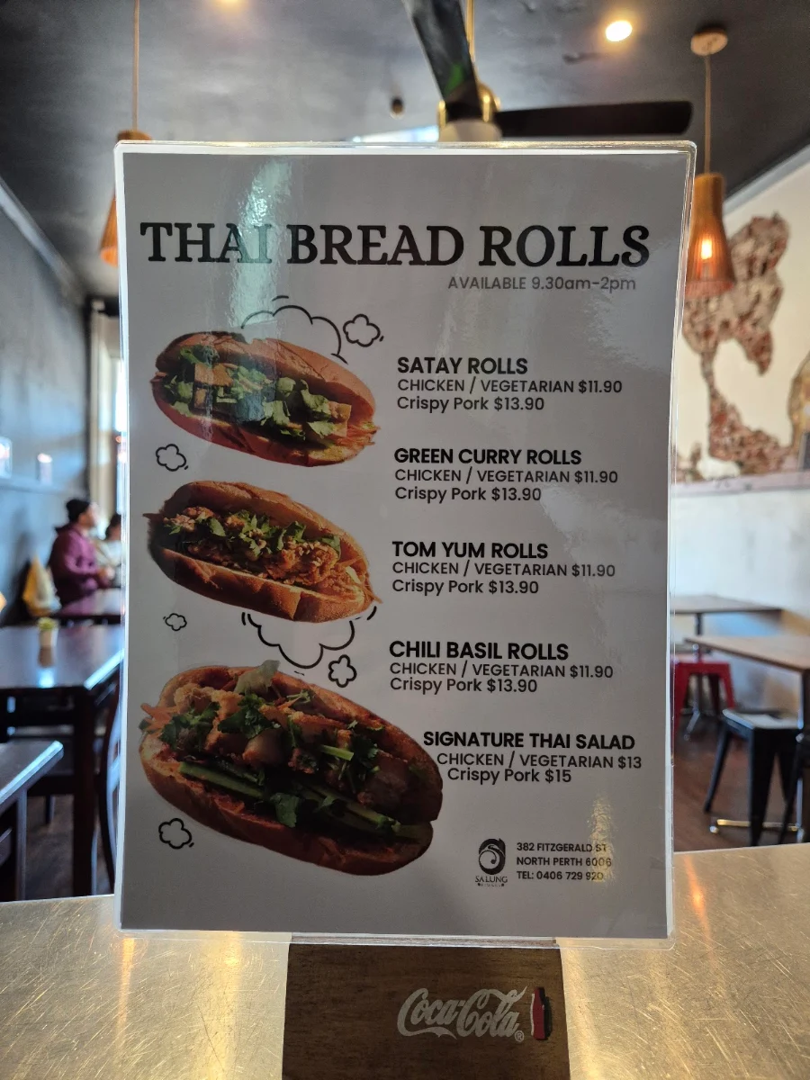 Menu, Sa-Lung Thai Cafe