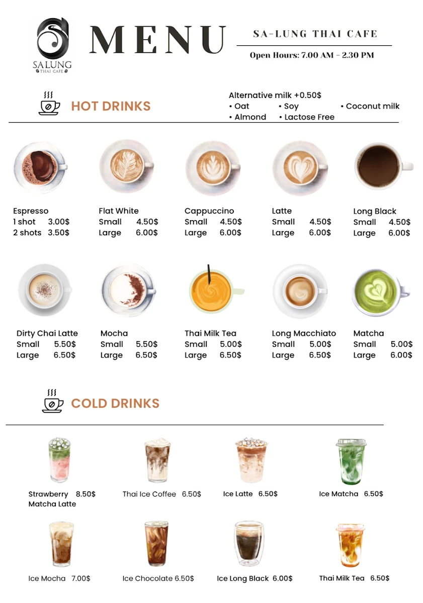 Menu, Sa-Lung Thai Cafe