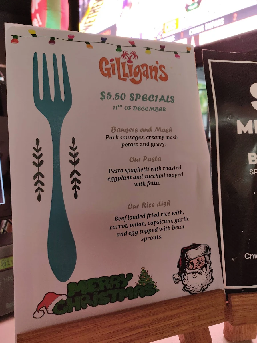 Menu, Gilligan's Hotel & Resort