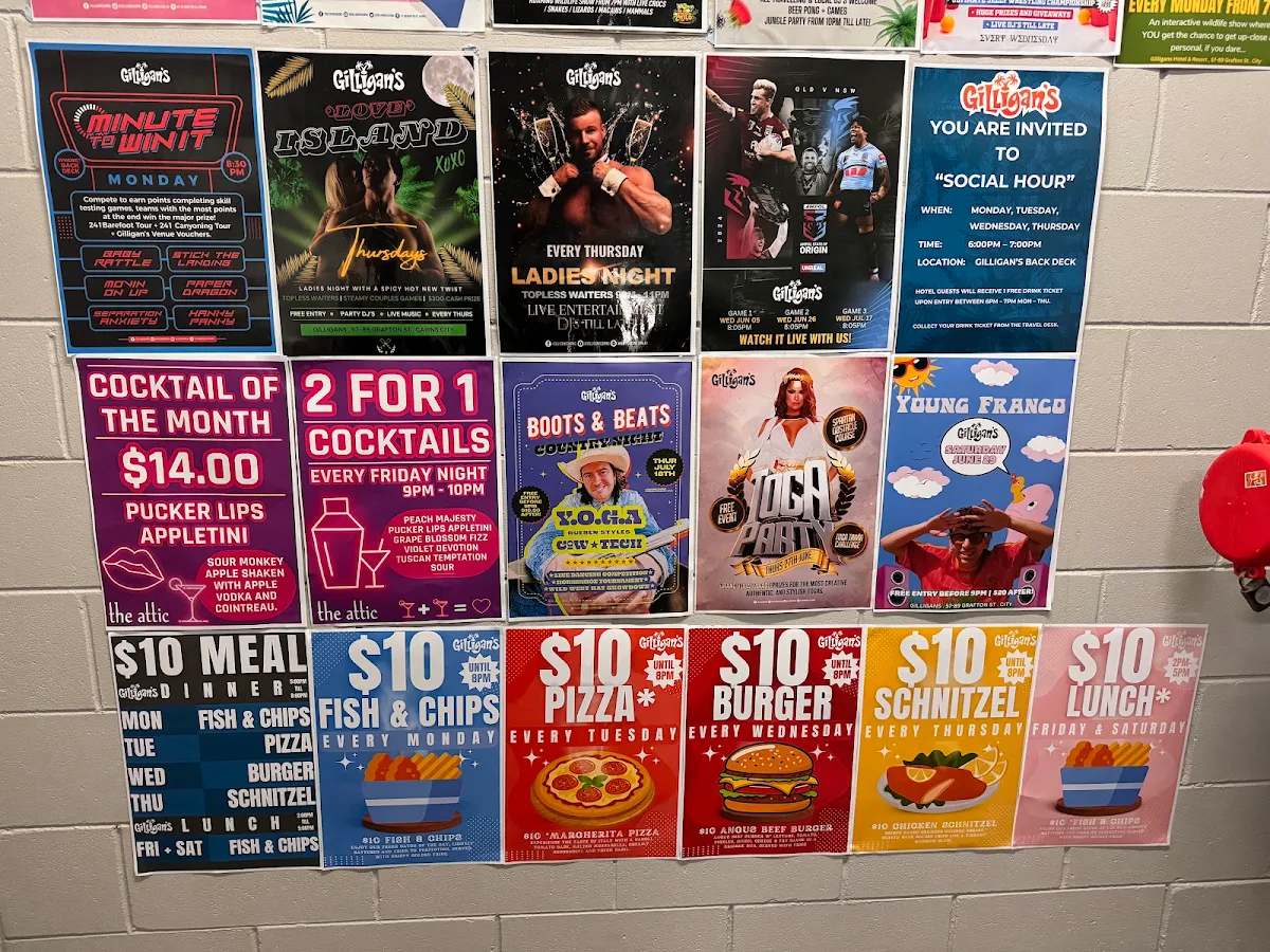 Menu, Gilligan's Hotel & Resort