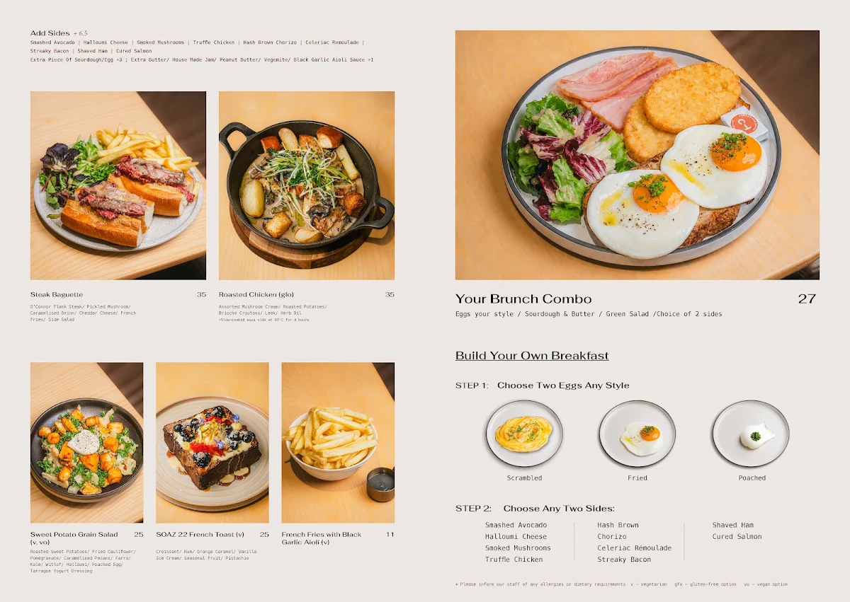 Menu, SOAZ 22 - Melbourne's Aesthetic Brunch Cafe