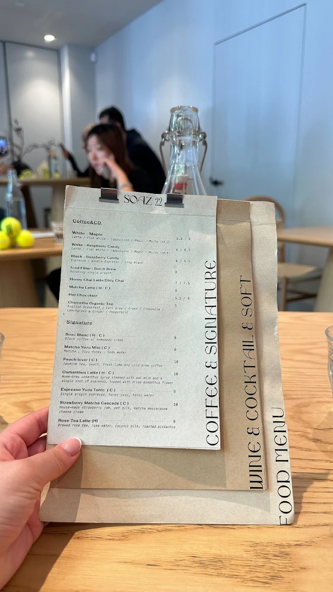 Menu, SOAZ 22 - Melbourne's Aesthetic Brunch Cafe